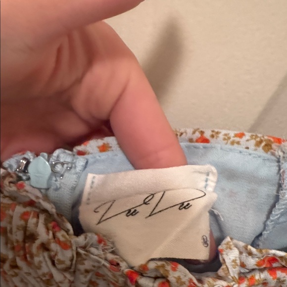 Floral Ruched Puff-Sleeve Mini Dress - Light Blue with Orange & Green Floral - Picture 2 of 3